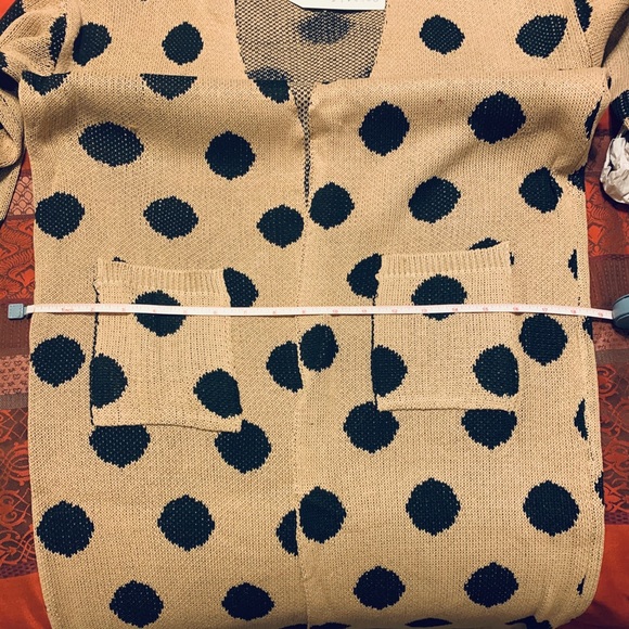 KHAKI & POLKA DOT POCKET OPEN CARDIGAN - Picture 4 of 4